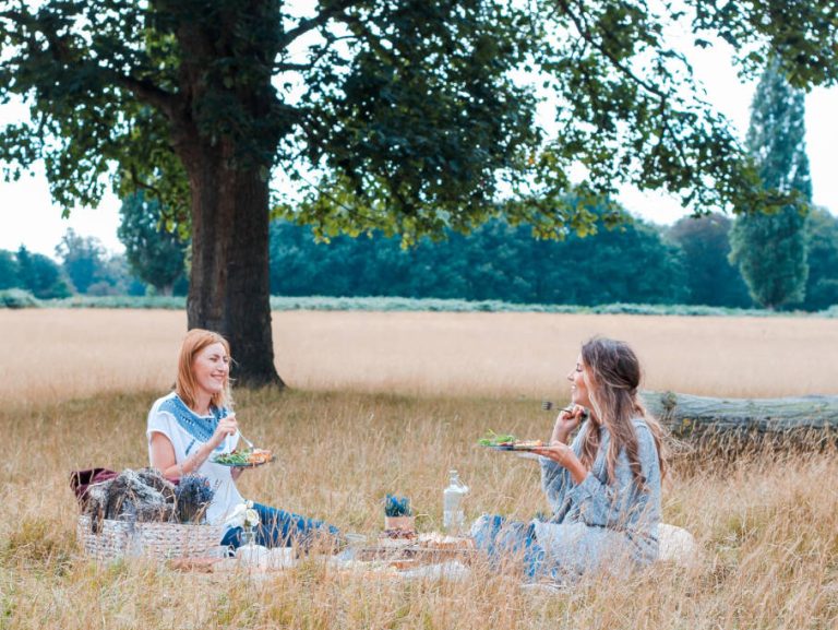 mujeres haciendo picnic en el campo